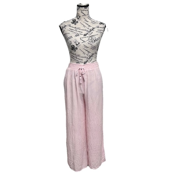 Salty Lemon Pink Palazzo Wide Leg Pants Gauze Beach Coastal Beach Boho Lagenlook - Picture 1 of 8